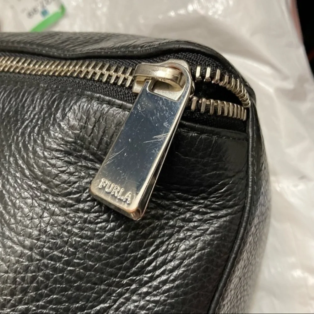 Furla black soft pebbled leather hobo bag
